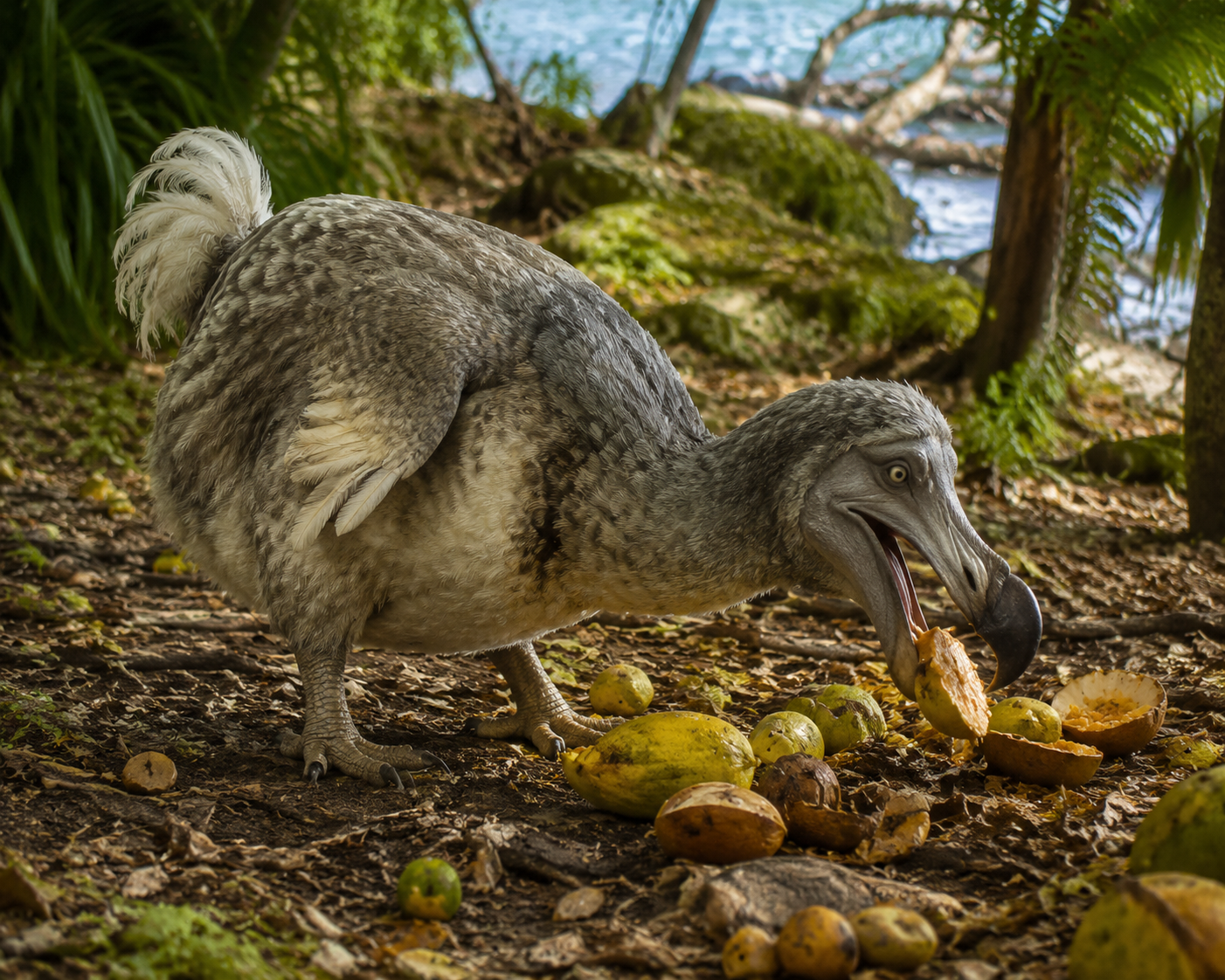 Dodo alimentándose de frutas del bosque