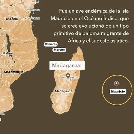 Mapa de distribución del dodo en la isla de Mauricio
